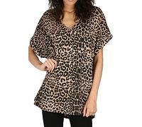 Crazy Girls Womens Oversized Fit Loose Baggy Short Sleeve V-Neck Batwing Top T-Shirt UK8-24 (M/L, Brown-Leopard Print)
