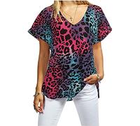 Crazy Girls Womens Oversized Fit Loose Baggy Short Sleeve V-Neck Batwing Top T-Shirt UK8-24, Multi Leopard, 3XL (UK 24-26)