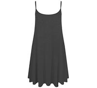 Crazy Girls Womens Plain Cami Strappy Sleeveless Flippy Flared Mini Swing Dress (ML, Charcoal Plain)