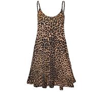 Crazy Girls Womens Plain Cami Strappy Sleeveless Flippy Flared Mini Swing Dress (ML, Leopard Print)
