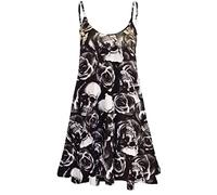 Crazy Girls Womens Plain Cami Strappy Sleeveless Flippy Flared Mini Swing Dress (ML, Skull & Roses)