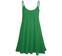 Crazy Girls Womens Plain Cami Strappy Sleeveless Flippy Flared Mini Swing Dress (SM, Green Plain)