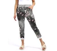 Crazy Girls Womens Plain Italian Floral Trousers, Black Floral, SM (UK 8-10)
