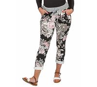 Crazy Girls Womens Plain Italian Floral Trousers, Black Rose, ML (UK 12-14)
