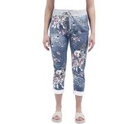 Crazy Girls Womens Plain Italian Floral Trousers, Denim Blue Floral, XXL (UK 20-22)