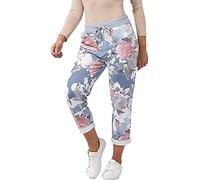 Crazy Girls Womens Plain Italian Floral Trousers, Pink Rose - Light Blue, ML (UK 12-14)