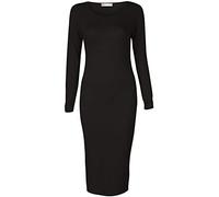 Crazy Girls Womens Plain Long Sleeve Scoop Neck Stretch Bodycon Maxi Midi Dress (20-22, Black Plain)