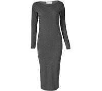 Crazy Girls Womens Plain Long Sleeve Scoop Neck Stretch Bodycon Maxi Midi Dress