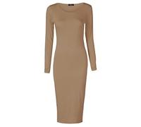 Crazy Girls Womens Plain Long Sleeve Scoop Neck Stretch Bodycon Maxi Midi Dress