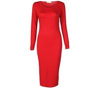 Crazy Girls Womens Plain Long Sleeve Scoop Neck Stretch Bodycon Maxi Midi Dress