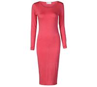 Crazy Girls Womens Plain Long Sleeve Scoop Neck Stretch Bodycon Maxi Midi Dress