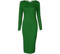 Crazy Girls Womens Plain Long Sleeve Scoop Neck Stretch Bodycon Maxi Midi Dress (3XL-UK24/26, Plain Green)