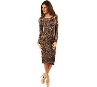 Crazy Girls Womens Plain Long Sleeve Scoop Neck Stretch Bodycon Maxi Midi Dress (8/10, Brown Leopard)