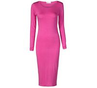 Crazy Girls Womens Plain Long Sleeve Scoop Neck Stretch Bodycon Maxi Midi Dress (ML-UK12-14, Cerise)