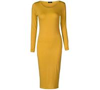 Crazy Girls Womens Plain Long Sleeve Scoop Neck Stretch Bodycon Maxi Midi Dress (ML-UK12-14, Mustard)
