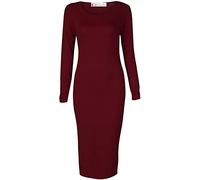 Crazy Girls Womens Plain Long Sleeve Scoop Neck Stretch Bodycon Maxi Midi Dress (ML-UK12/14, Plain Wine)