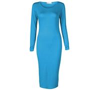Crazy Girls Womens Plain Long Sleeve Scoop Neck Stretch Bodycon Maxi Midi Dress (ML-UK12-14, Turquoise)