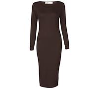 Crazy Girls Womens Plain Long Sleeve Scoop Neck Stretch Bodycon Maxi Midi Dress (S/M-UK8/10, Chocolate)