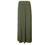 Crazy Girls Womens Pleated Fold Over High Waist Gypsy Long Maxi Skirt UK 8-22 (16-18, Khaki Plain)