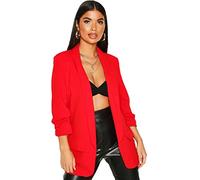 Crazy Girls Womens Ruched Sleeve Blazer, Red, XL (UK 14)