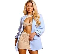 Crazy Girls Womens Ruched Sleeve Blazer, Sky Blue, M (UK 10)