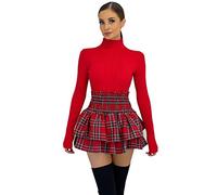 Crazy Girls Womens Shirred Waist RARA Skirt, Red Check, XS (UK 6-8)