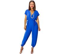 Crazy Girls Womens V Neck Short Sleeves Jumpsuit, Royal Blue, ML (UK 12-14)