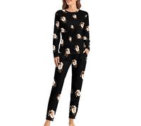 Crazy Guinea Pig Lady Women's Pajama Set Long Sleeve Lounge Set Soft Sleepwear with Pockets M
