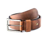 Crazy Horse Craft Belts for Men, Brown Italian Leather, Metal Buckle, with Gift Box - M