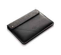 Crazy Horse Craft Genuine Italian Leather Sleeve for MacBook Pro 14 inch with M1 / M2 - Carbon Black - Vintage Wool Felt Case, Cover, Mac Laptop Bag