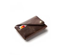 Crazy Horse Craft Slim Front Pocket Wallet, Minimalist Business Credit Card Holder for Men and Women, Top Grain Italian Leather Coin Pouch, Wood Brown