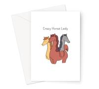 Crazy Horse Lady Greeting Card | Rude Doodle Card for Horse Girl, Horse Owner, Horse Rider, Hand Illustrated Horses, Ponies, Equestrian