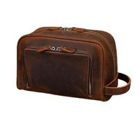 Crazy Horse Leather Washing Bag for Men Women Travel Unisex Handbag Makeup Organizer Storage Bags Toiletry Pack(Coffee)