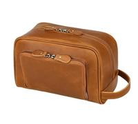 Crazy Horse Leather Washing Bag for Men Women Travel Unisex Handbag Makeup Organizer Storage Bags Toiletry Pack(Light Brown)