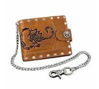 crazy hunter Punk Hip-Hop Wallet Mens Scorpion Rivet Wallet Purse with Safety Chain Brown