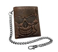crazy hunter Skull Wallet for Men Bifold Card Holder Wallet Pocket Purse Cowhide Leather Wallet with Chain