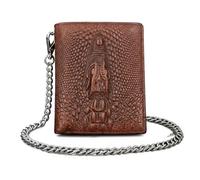 crazy hunter Vintage Mens Biker Leather Wallet Cowhide Bifold Purse with Safety Chain Brown