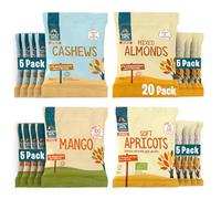 Crazy Jack Fruit & Nut Snacking Bundle (20 units) - Organic Cashew Nuts, Almonds, Mango & Apricots | Snack size multi-pack