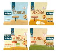 Crazy Jack Organic Fruit & Nut Snacking Bundle 40 x 30g-40g Snack Packs | Cashew Nuts, Mixed Almonds, Dried Mango & Soft Apricots | 100% Organic, No Added Sugar | Healthy Vegan Snack Variety Pack