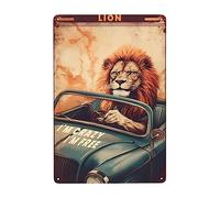 Crazy Lion Driving Metal Poster Funny Plaque Tin Vintage Tin Sign For Bar Pub Kitchen House