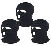 CRAZY LIZARD 3 Hole Balaclavas (3pcs) Knitted Full Face Cover Ski Mask, Winter Masks Knitted Mens Balaclava Warm Beanie for Karting, Hiking and Outdoor Sports (Black, 3)