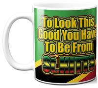 CRAZY LIZARD St Kitts Mugs with St Kitts Theme. 300ml Ceramic Coffee Mugs Printed with St Kitts Flag Designs. Great Bob Marley Gifts for The St Kitts in Your Life.