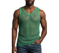 CRAZY LIZARD Unisex Green String Vest. Heavy Green Cotton Gym Vests for Men UK. Unisex String Vests for Men UK. The Classic British mesh Vest with See Through Fishnet Fabric.