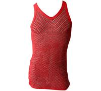 CRAZY LIZARD Unisex Red String Vest. Heavy Red Cotton Gym Vests for Men UK. Unisex String Vests for Men UK. The Classic British mesh Vest with See Through Fishnet Fabric.