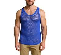 CRAZY LIZARD Unisex Royal Blue String Vest. Heavy Royal Blue Cotton Gym Vests for Men UK. Unisex String Vests for Men UK. The Classic British mesh Vest with See Through Fishnet Fabric.