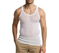 CRAZY LIZARD Unisex White String Vest. Heavy White Cotton Gym Vests for Men UK. Unisex String Vests for Men UK. The Classic British mesh Vest with See Through Fishnet Fabric.