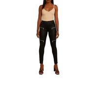 Crazy Lover Womens Leather Look Trousers Faux Mid Waist Skinny Fit with Zip Pockets, Ladies UK (M, Black 2)