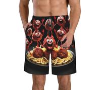 Crazy Meatballs Pattern Print Men's Quick-Dry Beach Shorts, Elastic Board Shorts Casual Swim Trunks, Lightweight Swimwear White