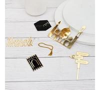 Crazy Night Golden Acrylic Hajj Mubarak Cake Topper pack of 6,Islamic Celebration Decoration for Hajj & Umrah, Elegant Muslim Party Supplies