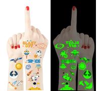Crazy Night Luminous Space Tattoos for Kids -66 Styles, Space Themed Party Decorations,Glow Outer Space Party Supplies Favors,Astronaut Planets Rocket Ship Tattoos